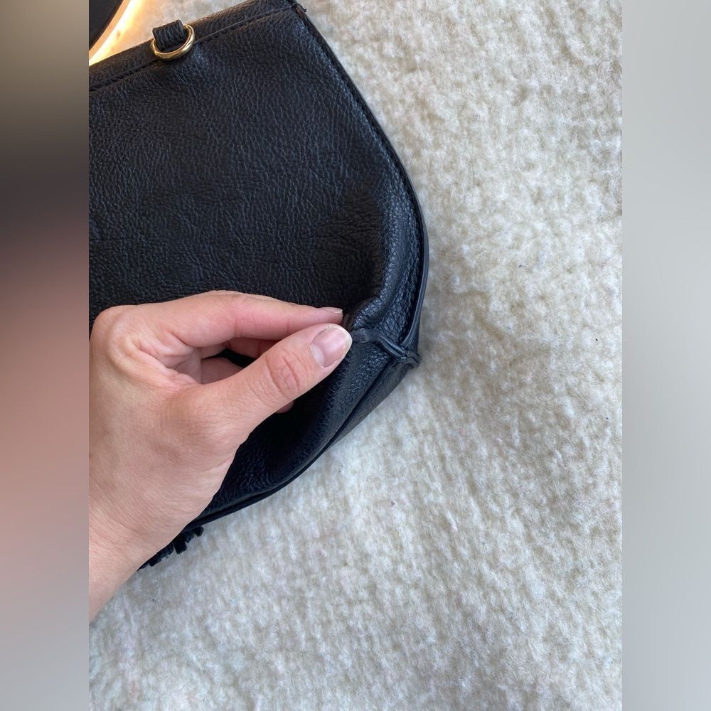 Anthropologie Black Leather Clutch Bag with Suede Tassel - Picture 4 of 8